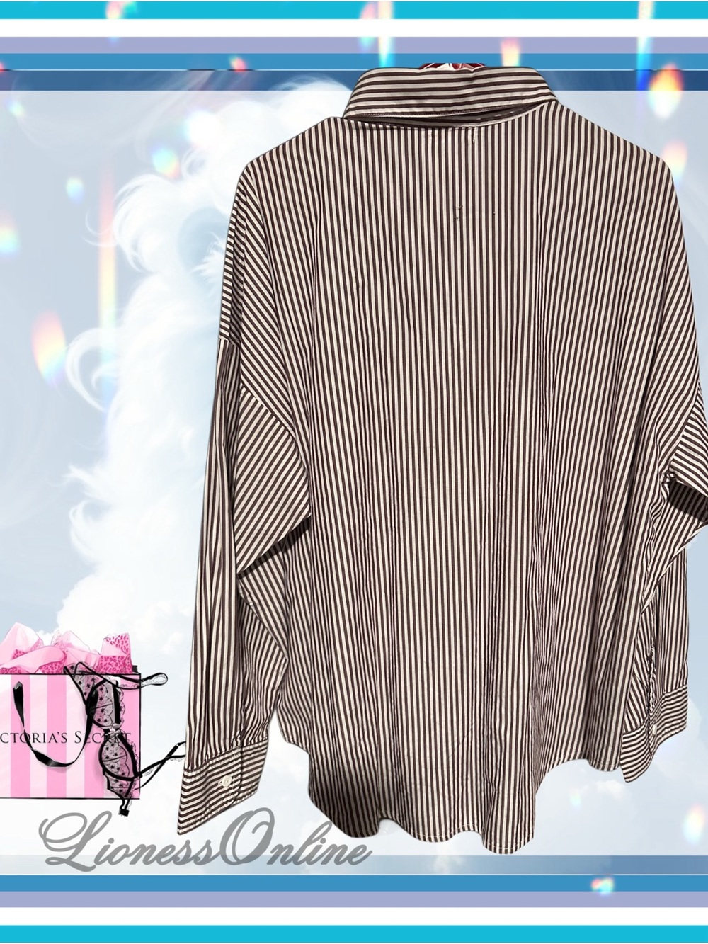 Victoria's Secret PINK Striped Boyfriend Button-Down Night Shirt! One Size FGWP! - Picture 2 of 4